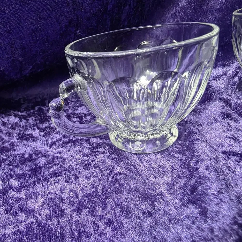 3 Vintage Clear Pressed Glass Footed Tea Cups Set of 3